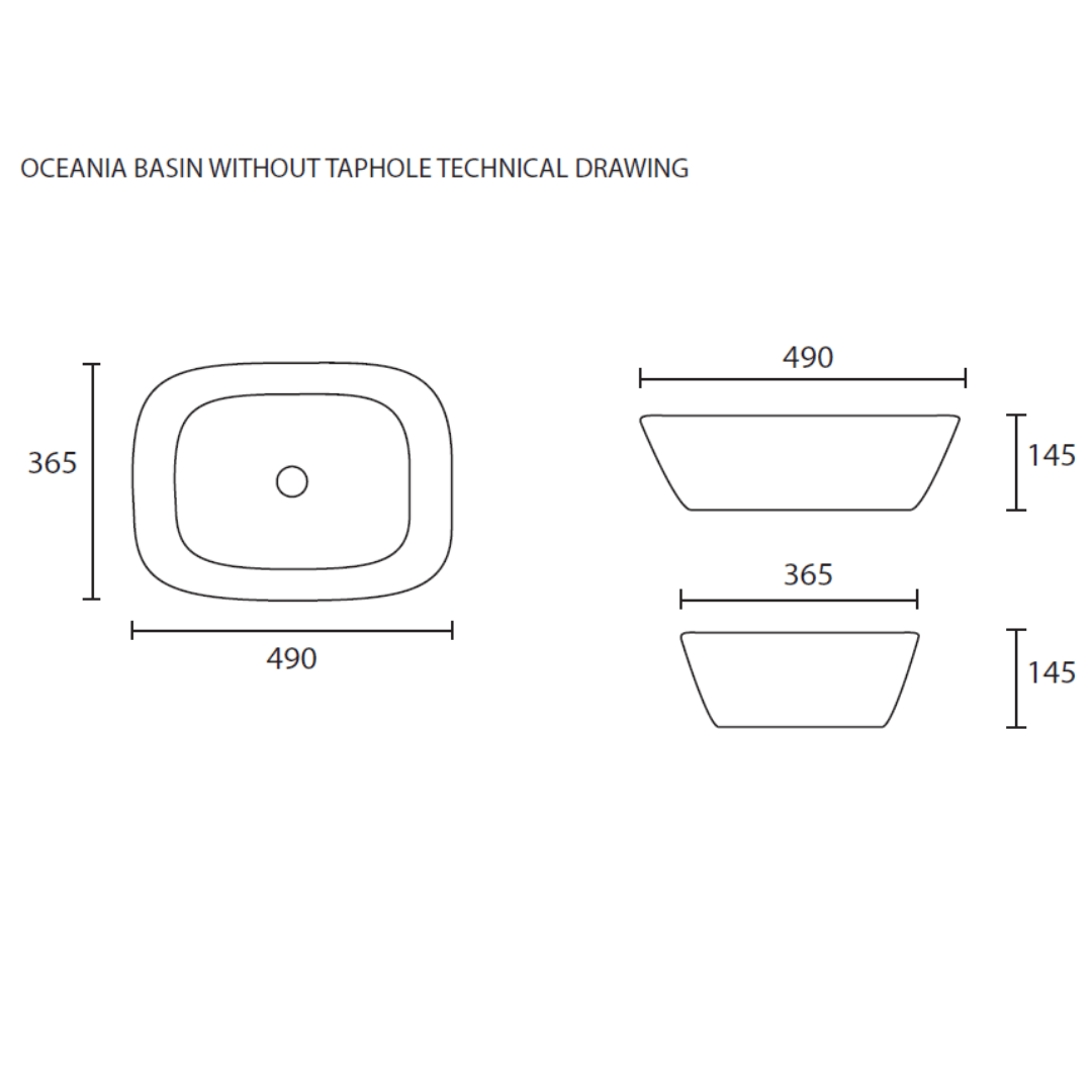 Betta Oceania Counter Top Basin 365x490x145mm - Hover