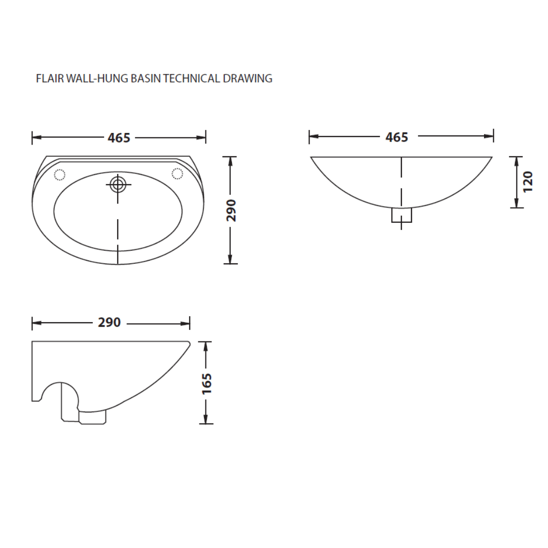 Betta Flair Wall-hung Basin 290x465x120mm
