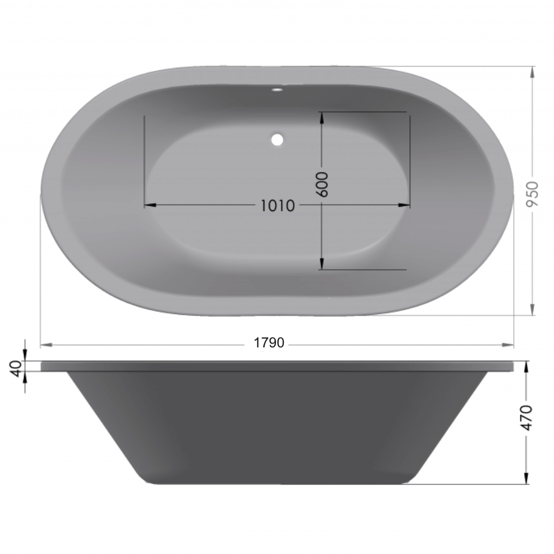 Luximo ASP Valencia Oval Built-in Bath 1790x950mm - Hover