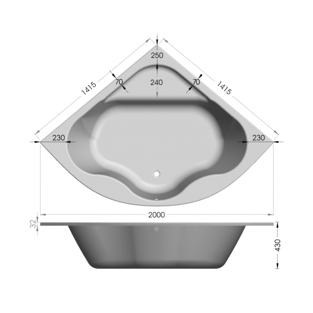 Luximo ASP Palmas Corner Bath 1410x1410mm