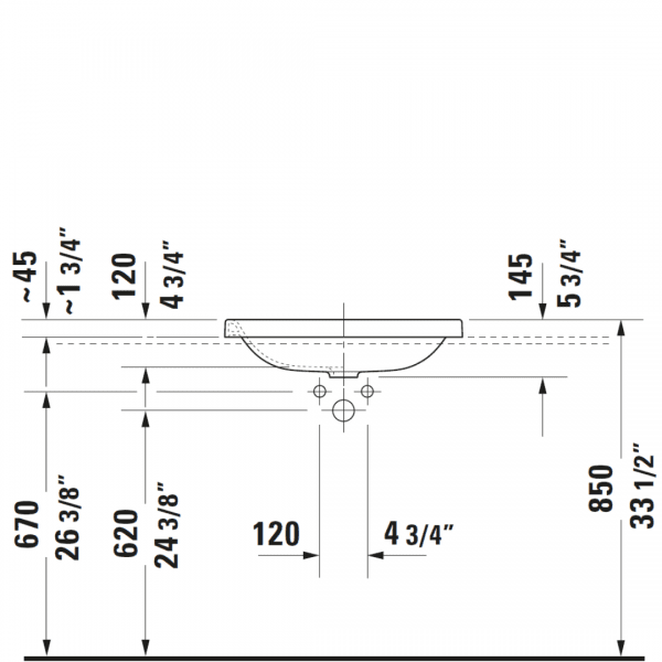 D DuraStyle Drop-in Basin 600x430mm_Stiles_TechDrawing_Image
