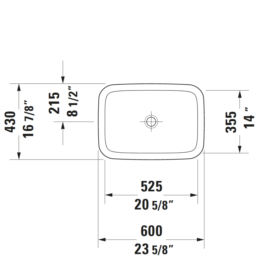 D DuraStyle Drop-in Basin 600x430mm_Stiles_TechDrawing_Image3