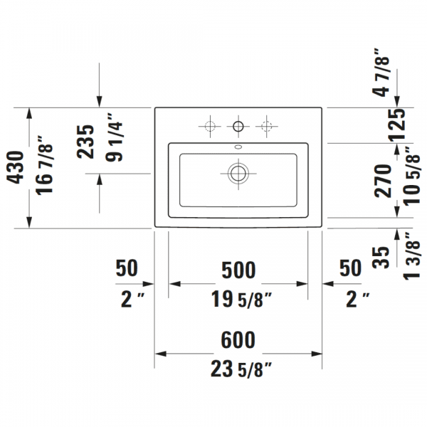 Duravit 2nd Floor Drop-in Basin 600x430mm_Stiles_TechDrawing_Image3