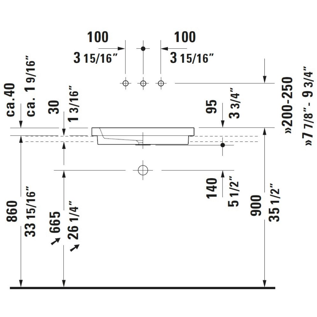 Duravit 2nd floor Grounded Counter Top Basin 580x415mm_Stiles_TechDrawing_Image11
