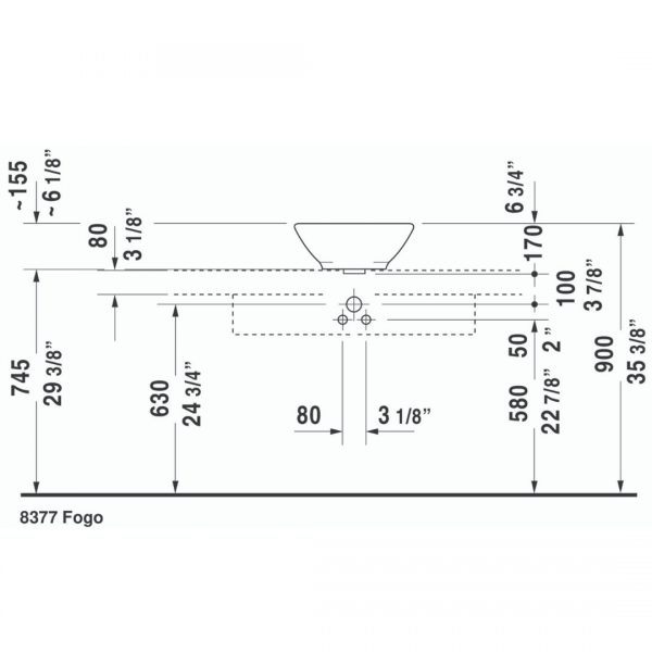 Duravit Bacino Round Grounded Counter Top Basin 420x420mm_Stiles_TechDrawing_Image