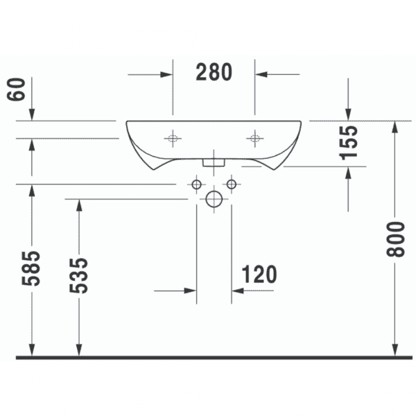 Duravit D-Code Barrier Free Basin 600x550mm_Stiles_TechDrawing_Image1