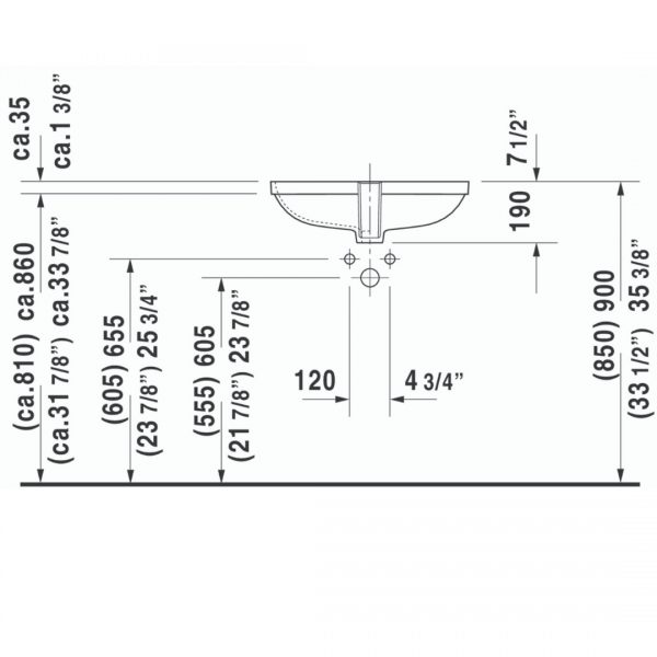Duravit D-Code Undercounter Basin 560x400mm_Stiles_TechDrawing_Image