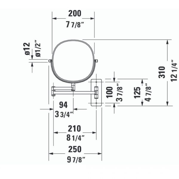 Duravit D-code Cosmetic mirror 3x magnify 232x317mm_Stiles_TechDrawing_Image