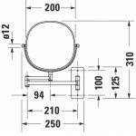 Duravit D-code Cosmetic mirror 3x magnify 232x317mm_Stiles_TechDrawing_Image3