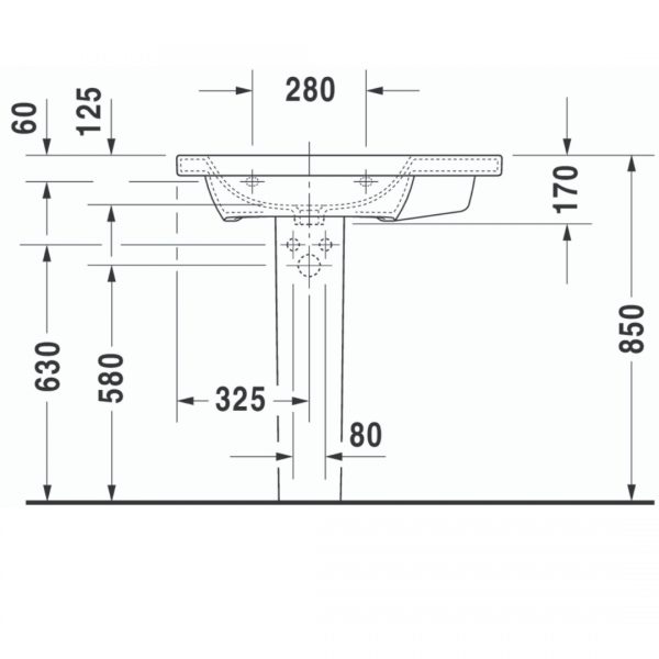 Duravit DuraStyle Asymmetric WM BASIN 800X480mm_Stiles_TechDrawing_Image