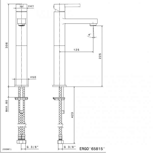 65815 N Ergo Tall Basin Mixer 306mm_Stiles_TechDrawing_Image