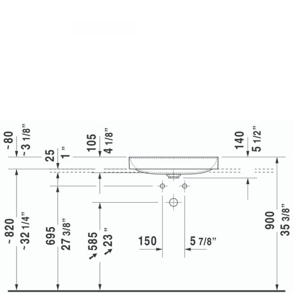 D DuraSquare Grounded Counter Top Basin 600x345mm_Stiles_TechDrawing_Image