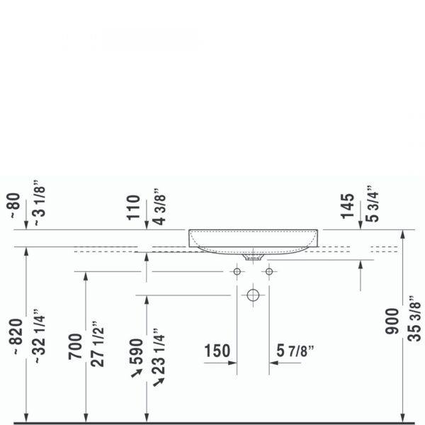 D DuraSquare Grounded Counter Top Basin 600x470mm_Stiles_TechDrawing_Image