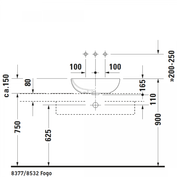 D Foster Counter Top Basin 495x350mm_Stiles_TechDrawing_Image2