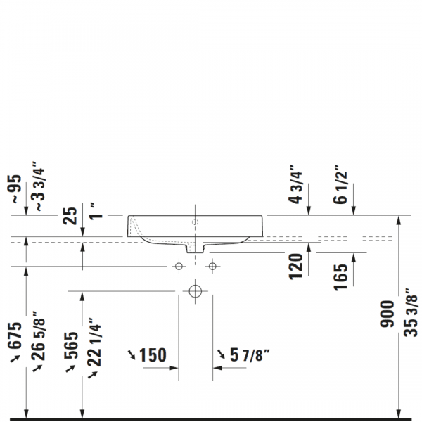 D Happy D2 Grounded Counter Top Basin 600x400mm_Stiles_TechDrawing_Image