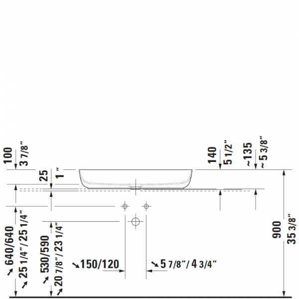 D Luv White Counter Top Basin No TH 800x400mm_Stiles_TechDrawing_Image