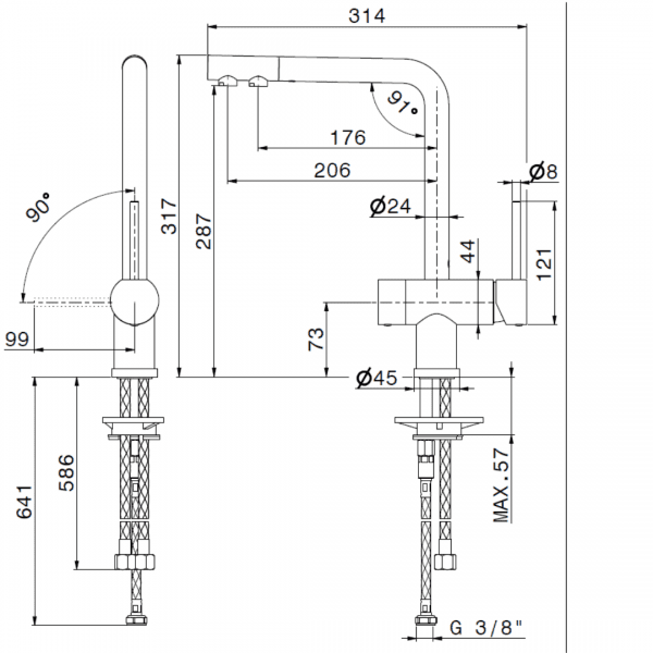 3101.2 Newform Moony Sink Mixer with Purifier_Stiles_TechDrawing_Image