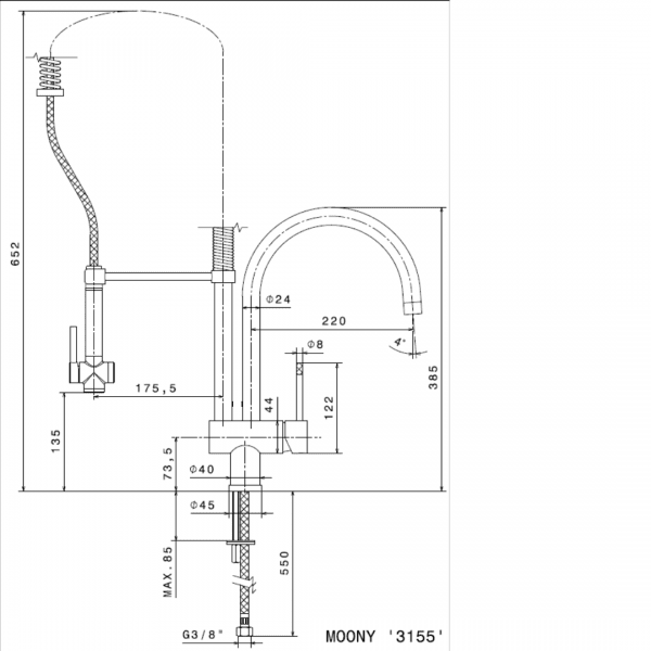 3155.2 Newform Moony Sink Mixer 2 spout jets_Stiles_TechDrawing_Image