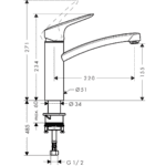 71832003-Hansgrohe-Logis-M31-Sink-Mixer-160mm-with-swivel-spout_Stiles_TechDrawing_Image