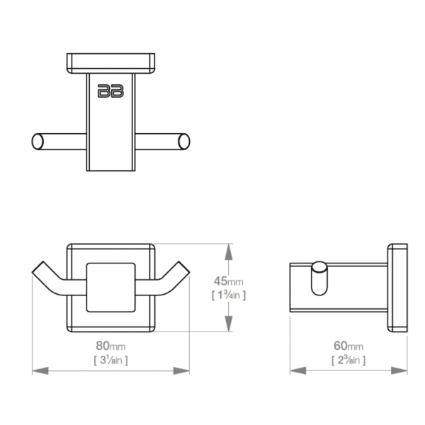 8511 BB SS Polished Double Robe Hook_Stiles_TechDrawing_Image
