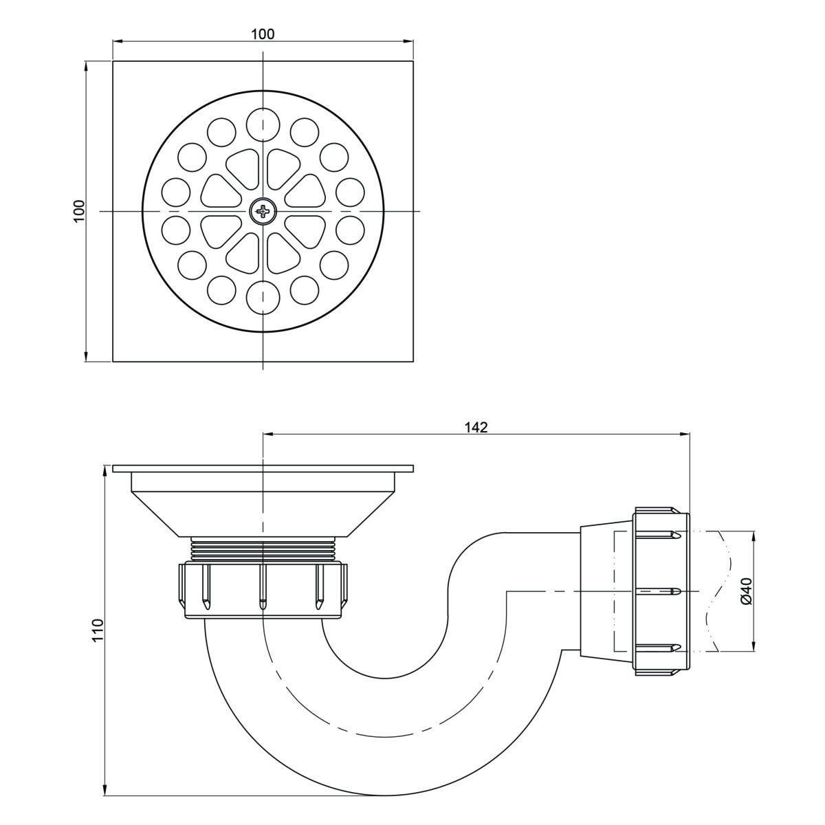 A1015-12 Gio bella SHOWER TRAP ROUND HOLES_Stiles_TechDrawing_Image