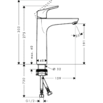 31518223 Hansgrohe Decor Basin mixer 190 without waste set_Stiles_TechDrawing_Image