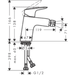 71204003 Hansgrohe Logis Bidet Mixer without waste set 70mm_Stiles_TechDrawing_Image