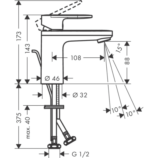 71571003 Hansgrohe Vernis Blend Basin Mixer 100 isol water conduct wo puw_Stiles_TechDrawing_Image