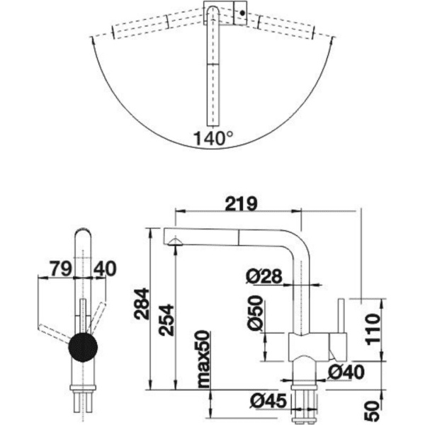 BL00519371 Linus-S Anthracite Sink Mixer with 1_2 flexihose_Stiles_TechDrawing_Image