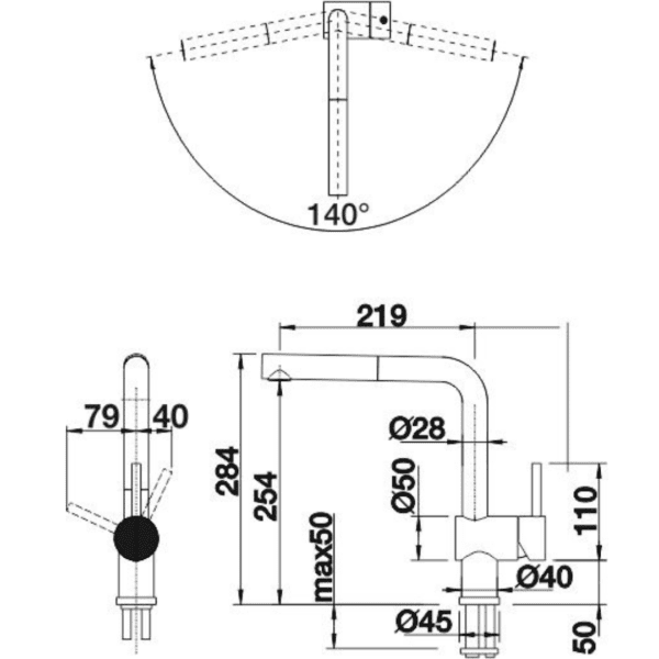 BL00523341 Linus Anthracite Sink Mixer with 1_2 inch flexihose_Stiles_TechDrawing_Image