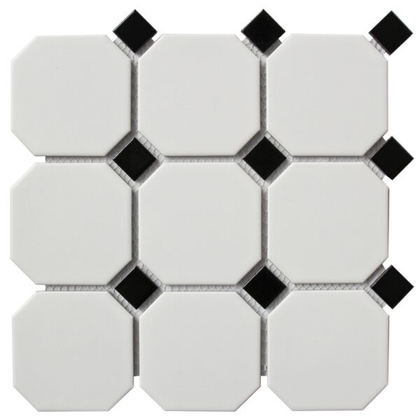 Global Stone Large White Octagonal with Black Insert Mosaic 300x300mm_Stiles_Product_Image