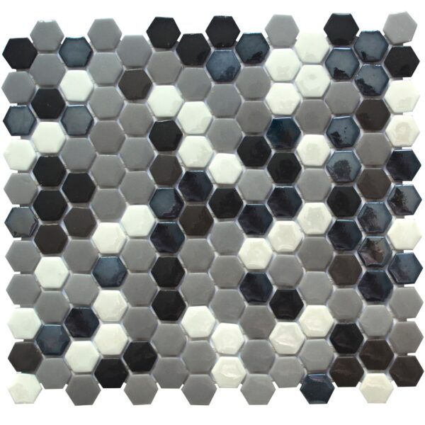 Global Stone Mini Hexagon Black and White Blend Mosaic 303x275mm_Stiles_Product_Image