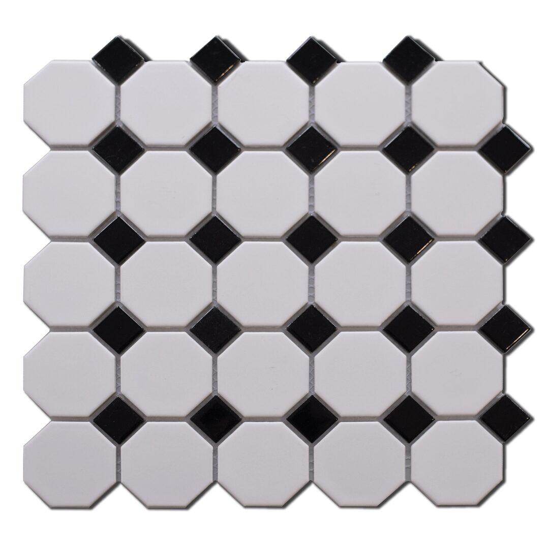 Global Stone White Matt Octagon with Black Insert Mosaic 300x300mm_Stiles_Product_Image