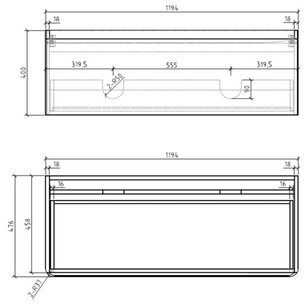 CC Milan White Oak and White SD Cabinet and Basin 1200x400mm_Stiles_TechDrawing_Image2