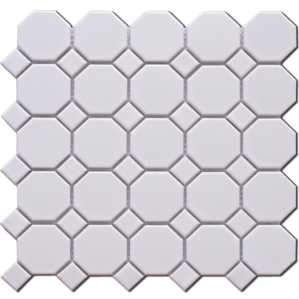 Global Stone White (Matt) Octagon with White Insert Mosaic 300x300mm_Stiles_Product_Image