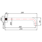 SA10200S Blutide SS Wall Spout 250mm_Stiles_TechDrawing_Image