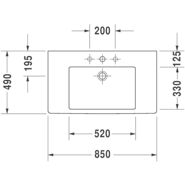 032985 Duravit Vero Furniture Basin 850x130x490mm_Stiles_TechDrawing_Image