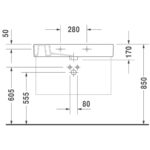 032985 Duravit Vero Furniture Basin 850x130x490mm_Stiles_TechDrawing_Image3