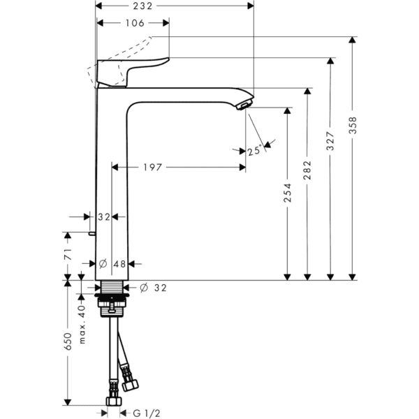 31082-003 Hansgohe Metris Basin Mixer 260mm NO PUW_Stiles_TechDrawing_Image