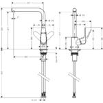 31817-223 Hansgrohe Focus M41 Sink Mixer 280mm_Stiles_TechDrawing_Image