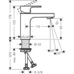 71569-000 Hansgrohe Vernis Shape Basin Mixer 100mm_Stiles_TechDrawing_Image