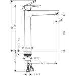 71717-673_670 Hansgrohe Talis E Tall Matt Black Basin Mixer 240_Stiles_TechDrawing_Image