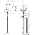 73831000 Hansgrohe Aquno Select M81 Sink Mixer 170, pull-out spray, 3 jet, sBox (swivel spout)_Stiles_TechDrawing_Image