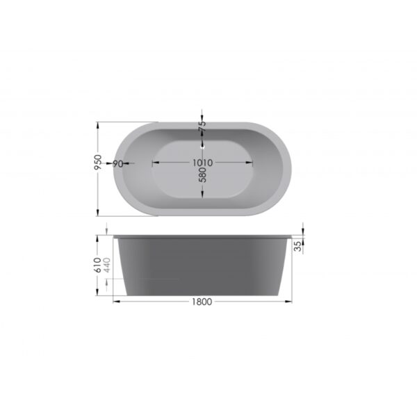 Luximo Berlin Skirted Bath 1800x950mm_Stiles_TechDrawing_Image