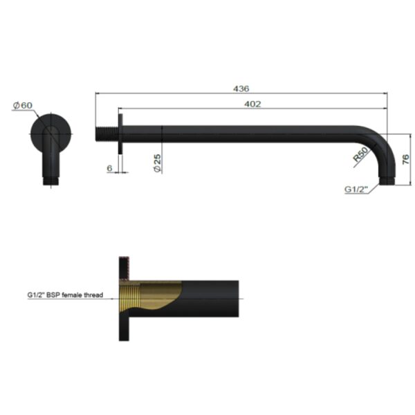 MA09-400-PVDBN_Meir_Round_Brushed Nickel_Shower_Arm_400mm__Stiles_TechDrawing_Image