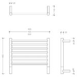 ZAH0400 Jeeves Classic H SS Rail 400x460mm_Stiles_TechDrawing_Image