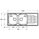 1990027 Franke CDX621 Cascade Double Inset Sink 500x1200x157mm_Stiles_TechDrawing_Image