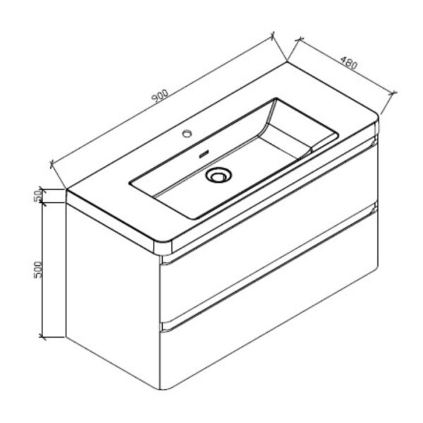 Clear Cube Milan White Oak DD Cab and Basin 900x500mm_Stiles_TechDrawing_Image