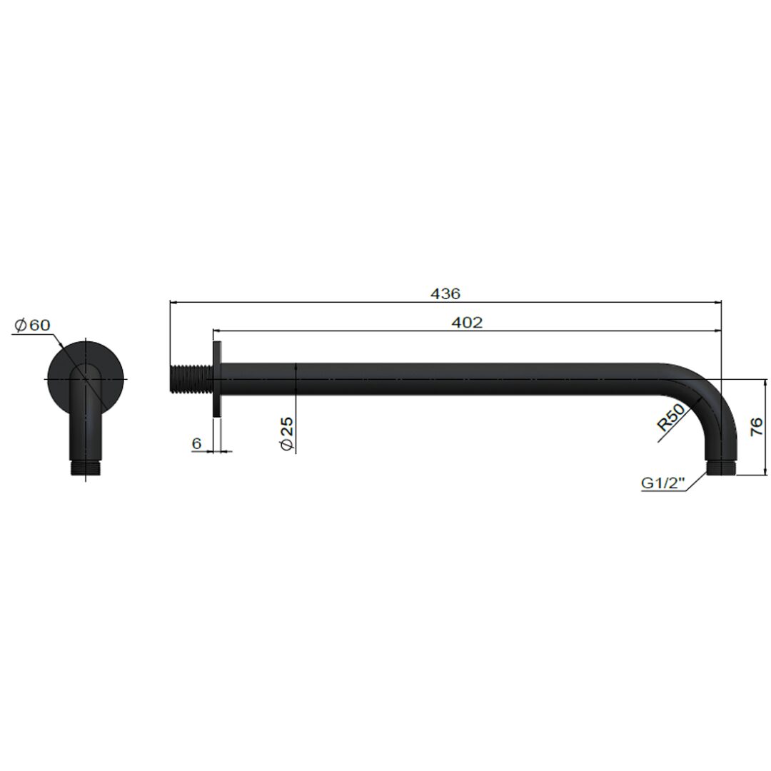 MA09-400 Meir Round Champagne Curved Wall Shower Arm_Stiles_TechDrawing_Image2