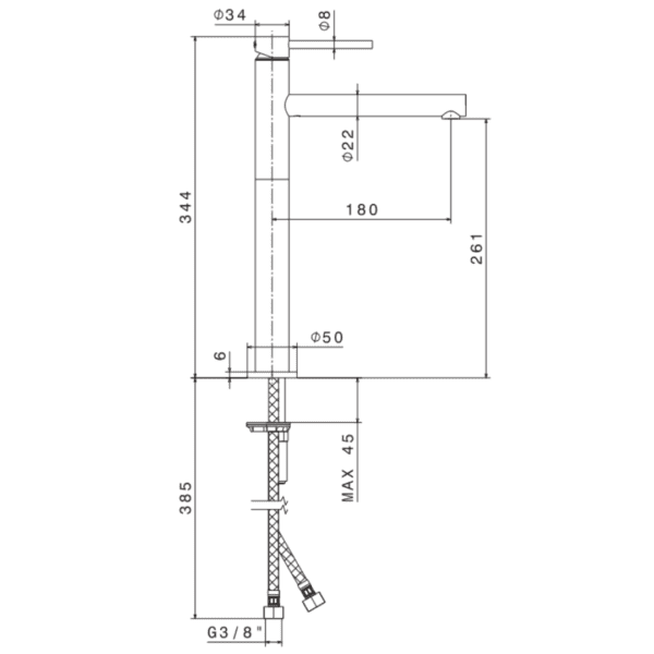61315 N Mini-X Tall Basin Mixer_Stiles_TechDrawing_Image